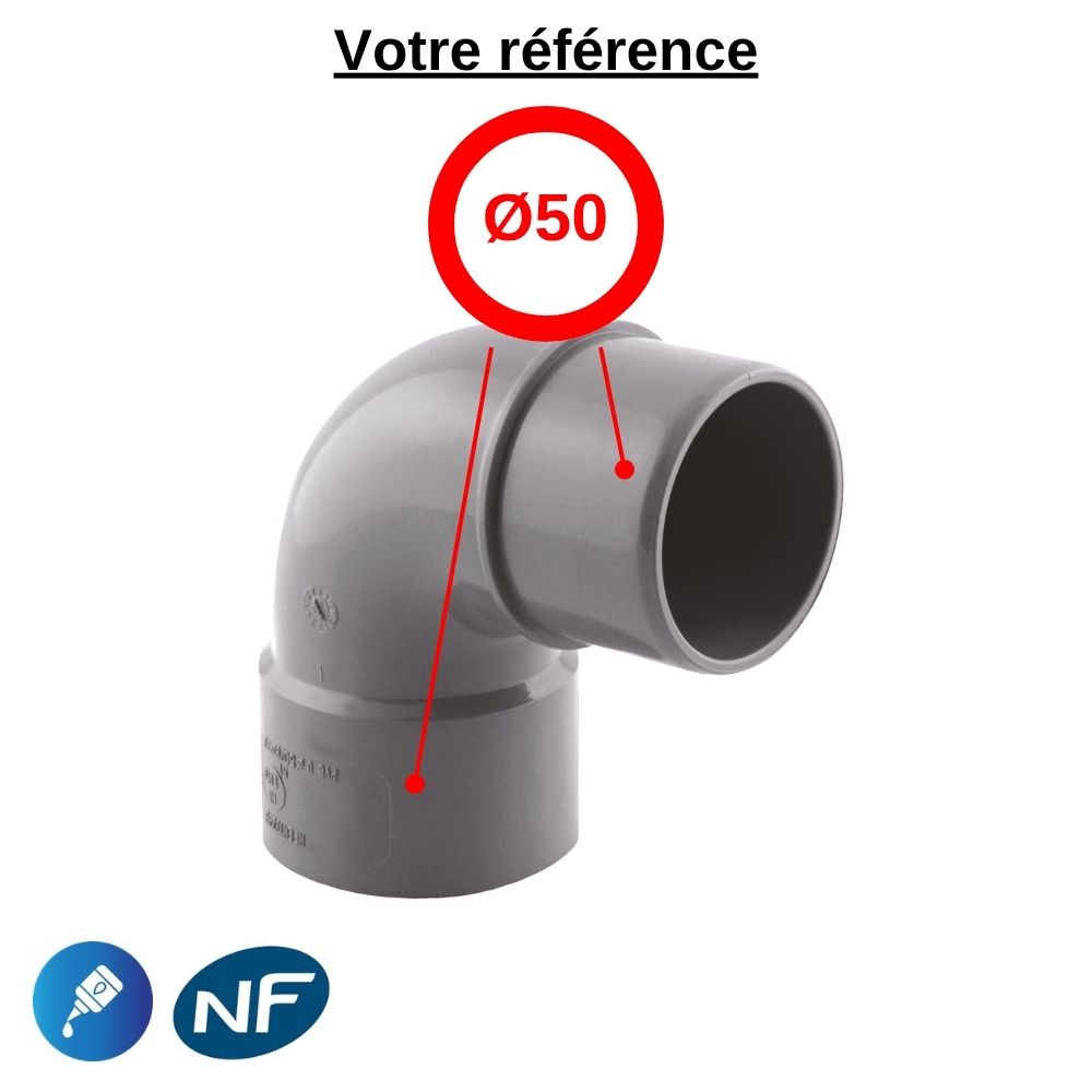 Coude PVC 87°30 à coller, Ø50 - mâle-femelle, pour évacuation - Girpi