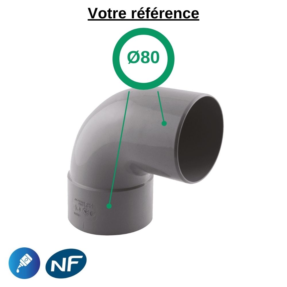 Coude PVC 87°30 à coller, Ø80 - mâle-femelle, pour évacuation - Girpi