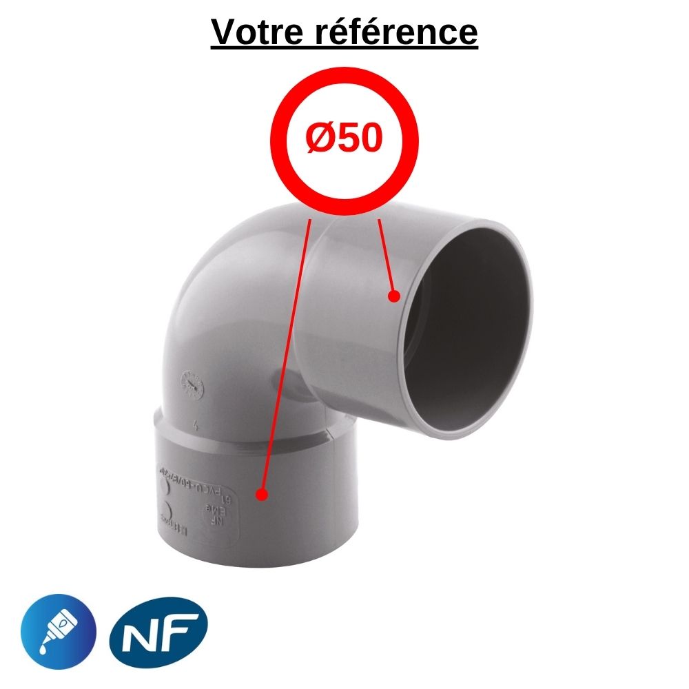 Coude PVC 87°30 à coller, Ø50 - double femelle, pour évacuation - Girpi