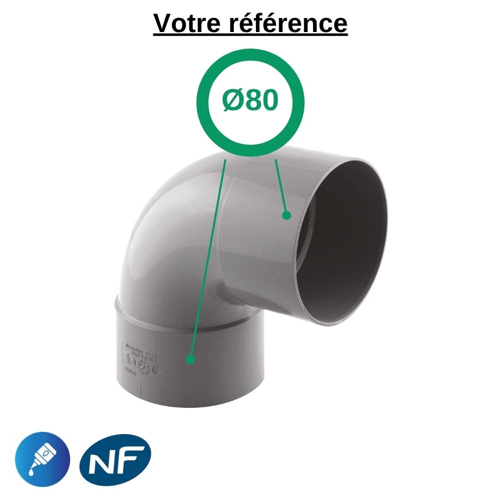 Coude PVC 87°30 à coller, Ø80 - double femelle, pour évacuation - Girpi