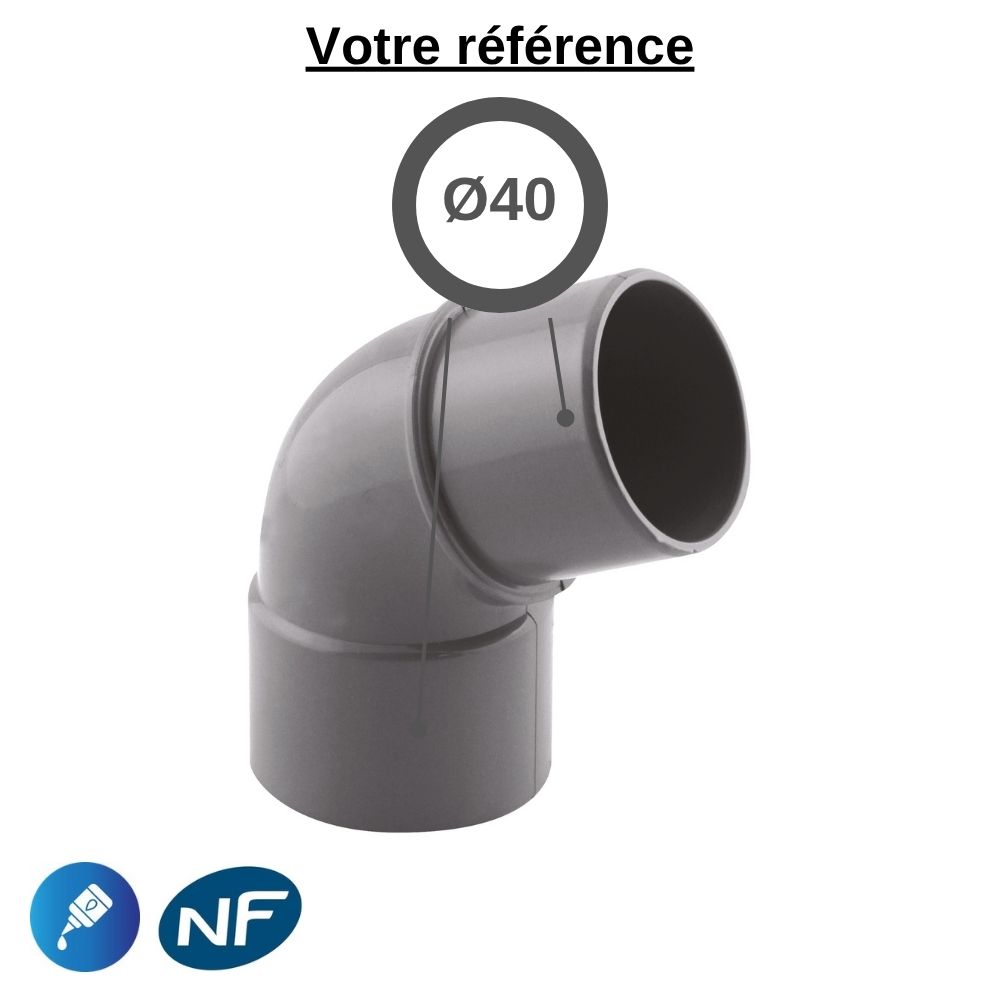 Coude PVC 67°30 à coller, Ø40 - mâle-femelle, pour évacuation - Girpi