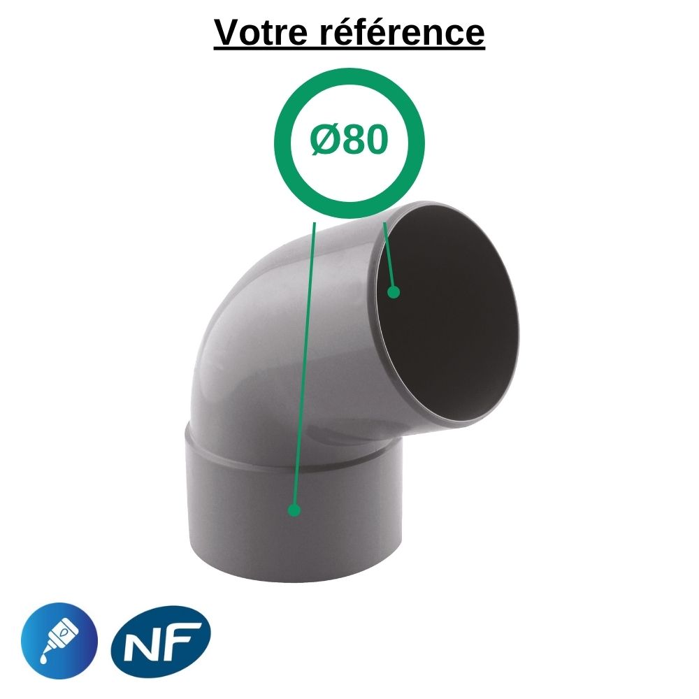 Coude PVC 67°30 à coller, Ø80 - mâle-femelle, pour évacuation - Girpi