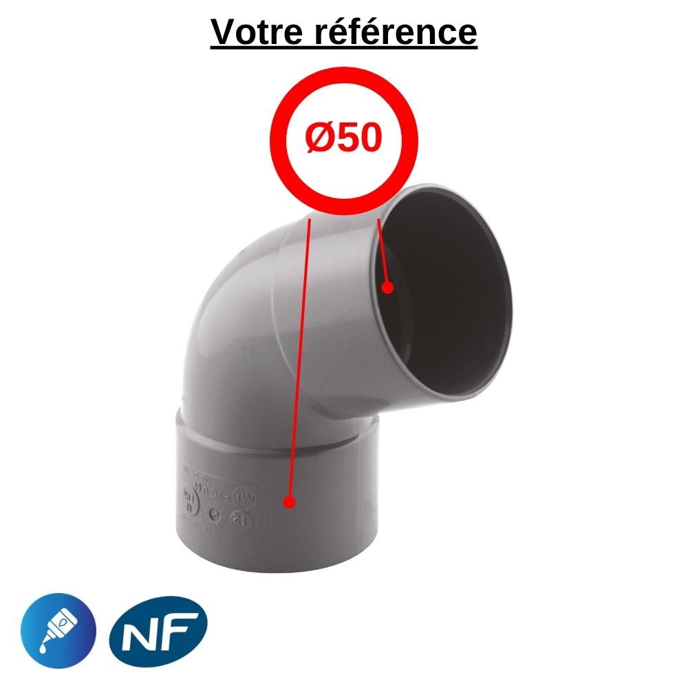 Coude PVC 67°30 à coller, Ø50 - double femelle, pour évacuation - Girpi
