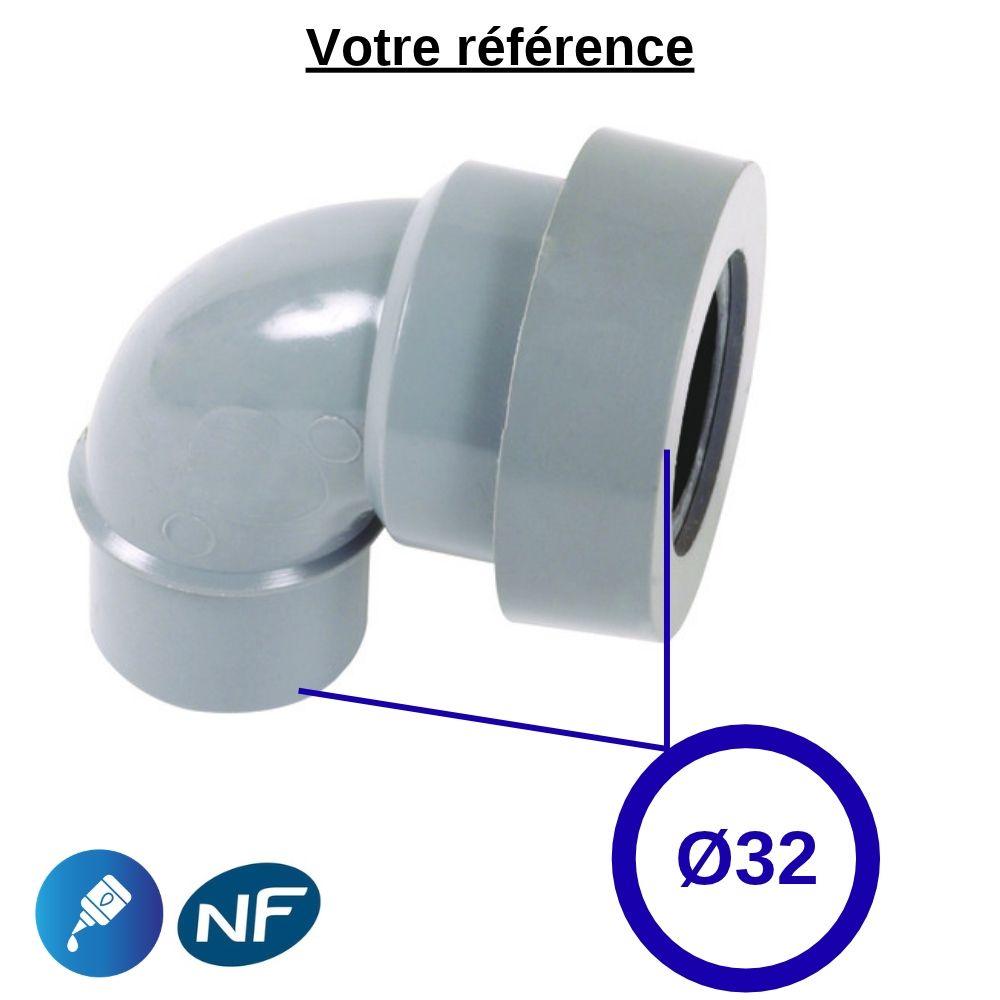 Coude PVC 87°30 à joint, Ø32 - mâle-femelle, pour sortie d'appareil sanitaire - Système J, Nicoll
