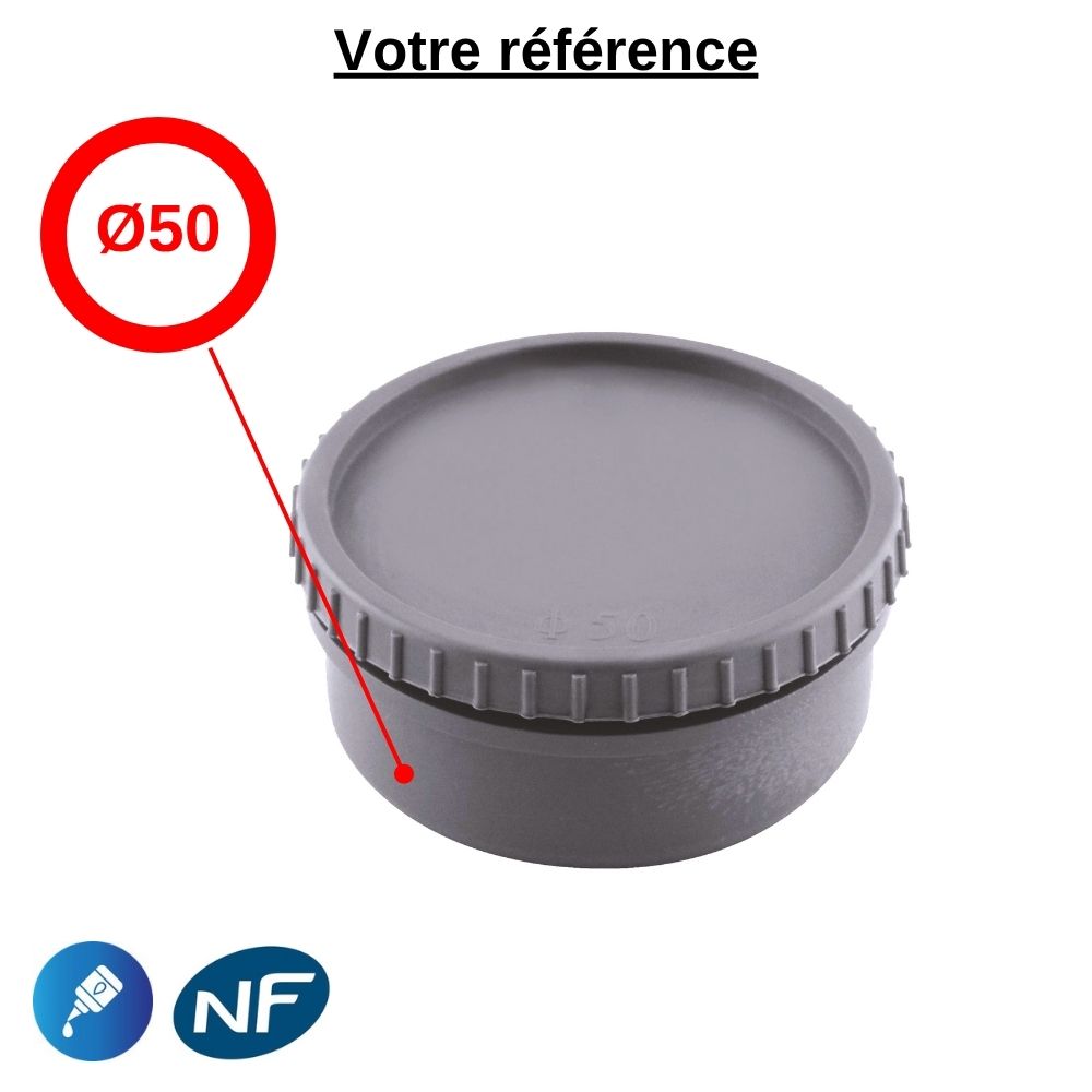 Bouchon de visite PVC à coller, Ø50 - mâle, pour évacuation - Girpi