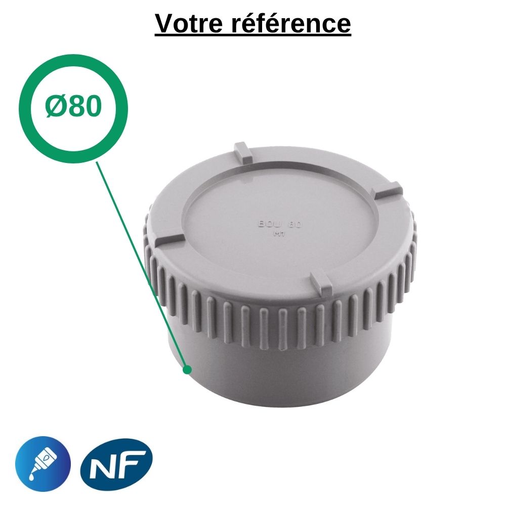 Bouchon de visite PVC à coller, Ø80 - mâle, pour évacuation - Girpi