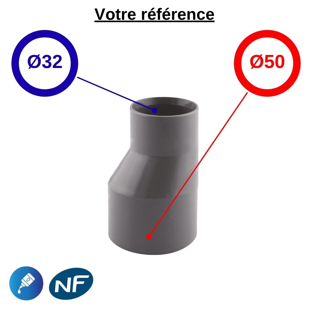 Réduction excentrée PVC à coller, Ø50-32 - mâle-femelle, pour évacuation - Girpi