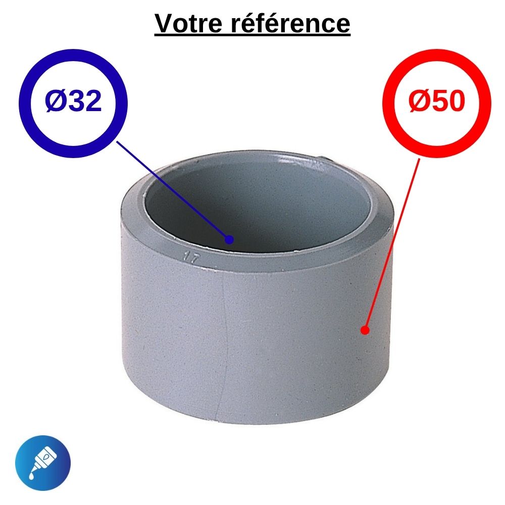 Réduction incorporée PVC à coller, Ø50-32 - mâle-femelle, pour évacuation - Girpi