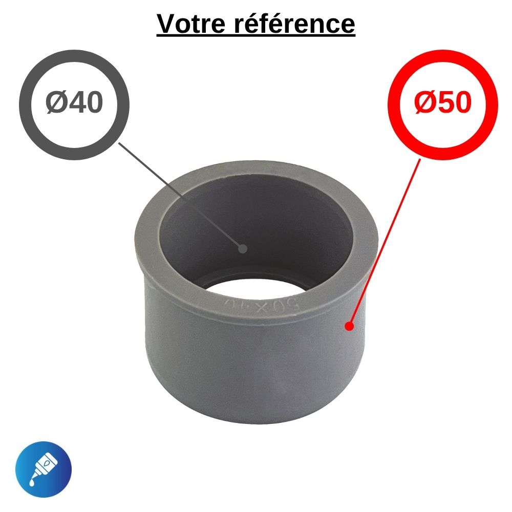 Réduction incorporée PVC à coller, Ø50-40 - mâle-femelle, pour évacuation - Girpi