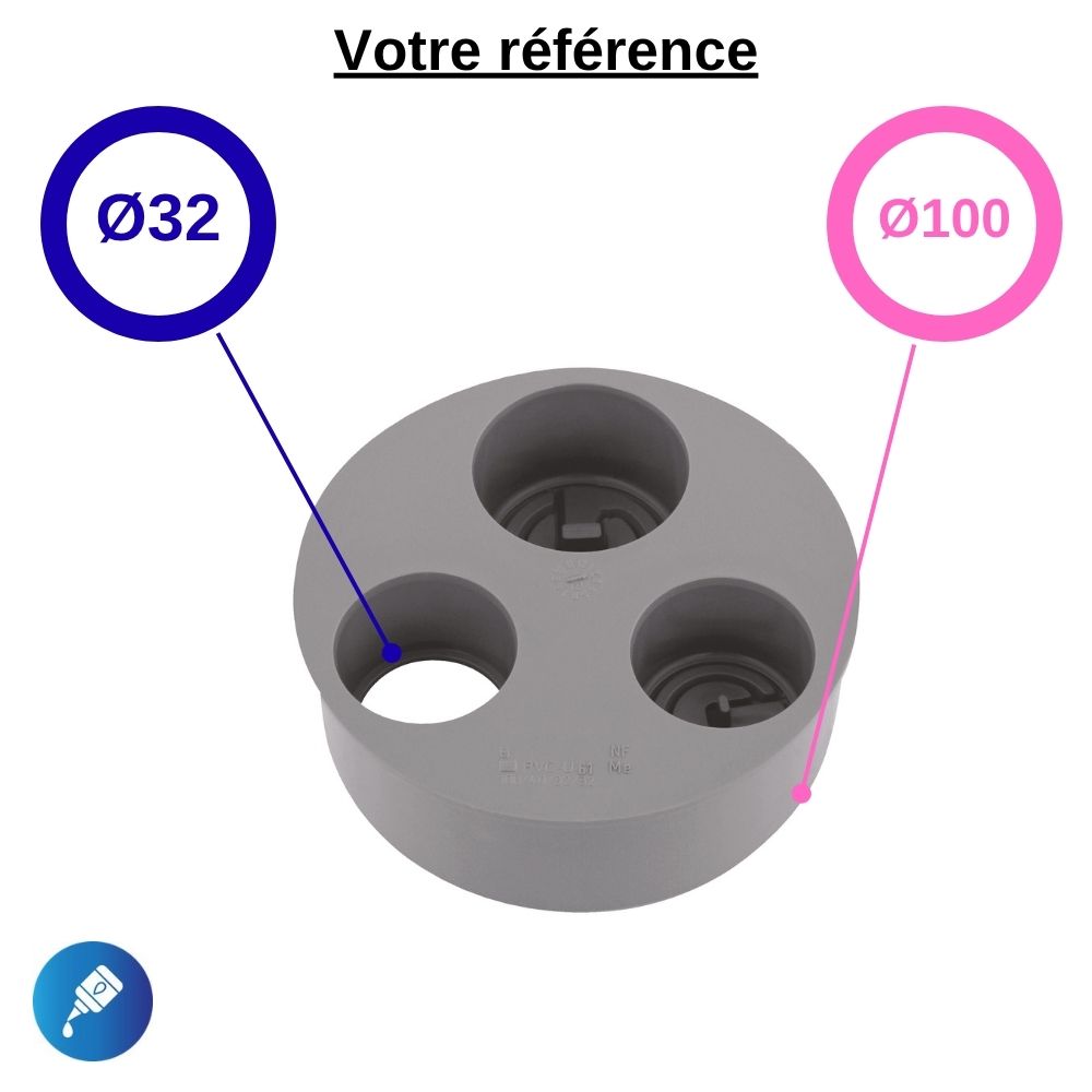 Tampon de réduction PVC à coller, Ø100-32 - 3 piquages dont 2 operculés, pour évacuation - Girpi