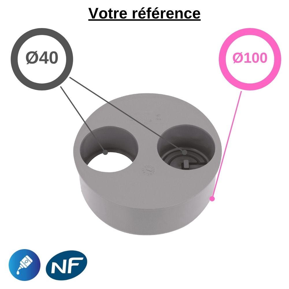 Tampon de réduction PVC à coller, Ø100-40-40 - 2 piquages dont 1 operculé, pour évacuation - Girpi