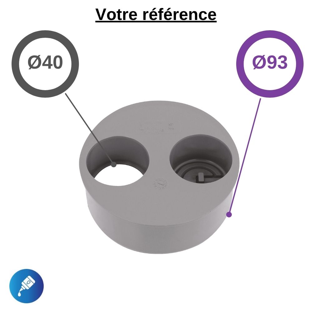 Tampon de réduction PVC à coller, Ø93-40 - 2 piquages dont 1 operculé, pour évacuation - Girpi