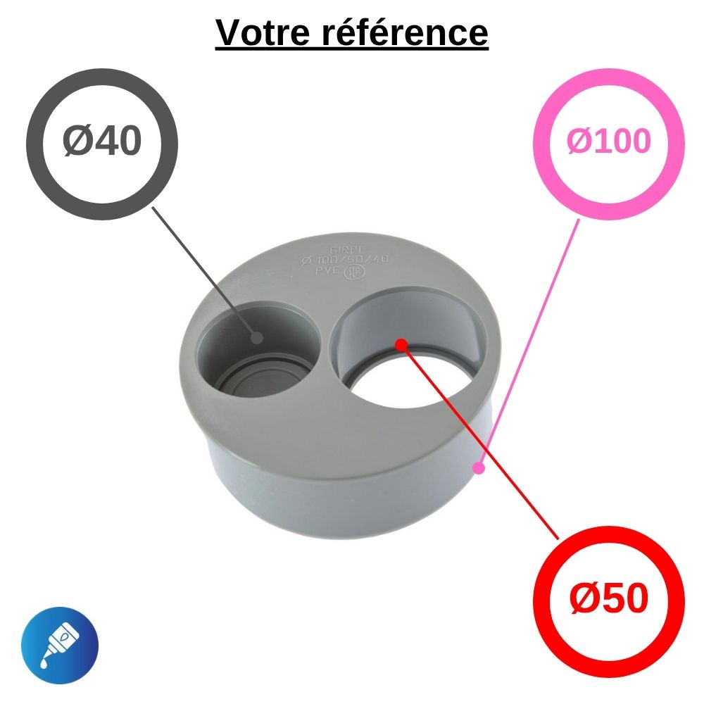 Tampon de réduction operculé PVC à coller, Ø100-50-40 - 2 piquages, pour évacuation - Girpi