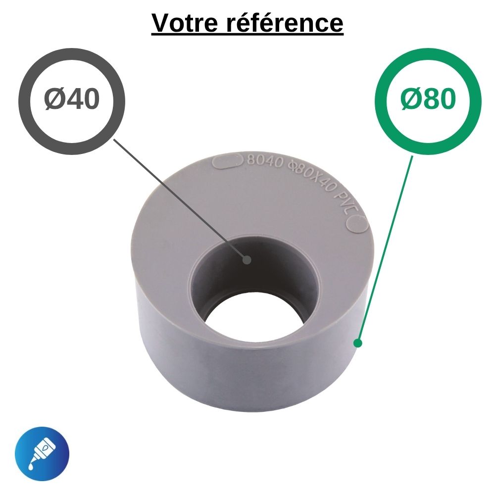 Tampon de réduction PVC à coller, Ø80-40 - mâle-femelle, pour évacuation - Girpi