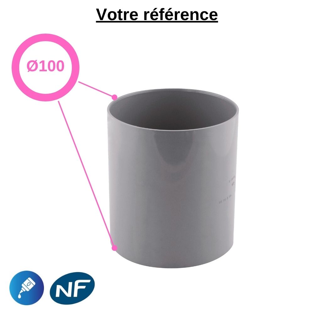 Manchon égal PVC à coller, Ø100 - femelle-femelle, pour évacuation - Girpi
