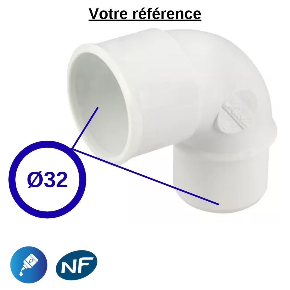 Coude PVC blanc 87°30 à coller, Ø32 - mâle femelle, pour évacuation - Nicoll