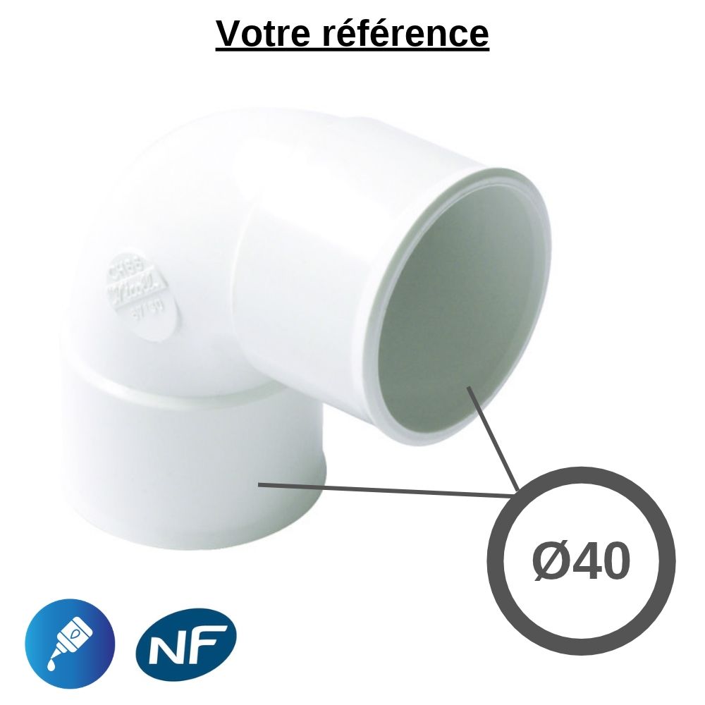 Coude PVC blanc 87°30 à coller, Ø40 - double femelle, pour évacuation - Nicoll