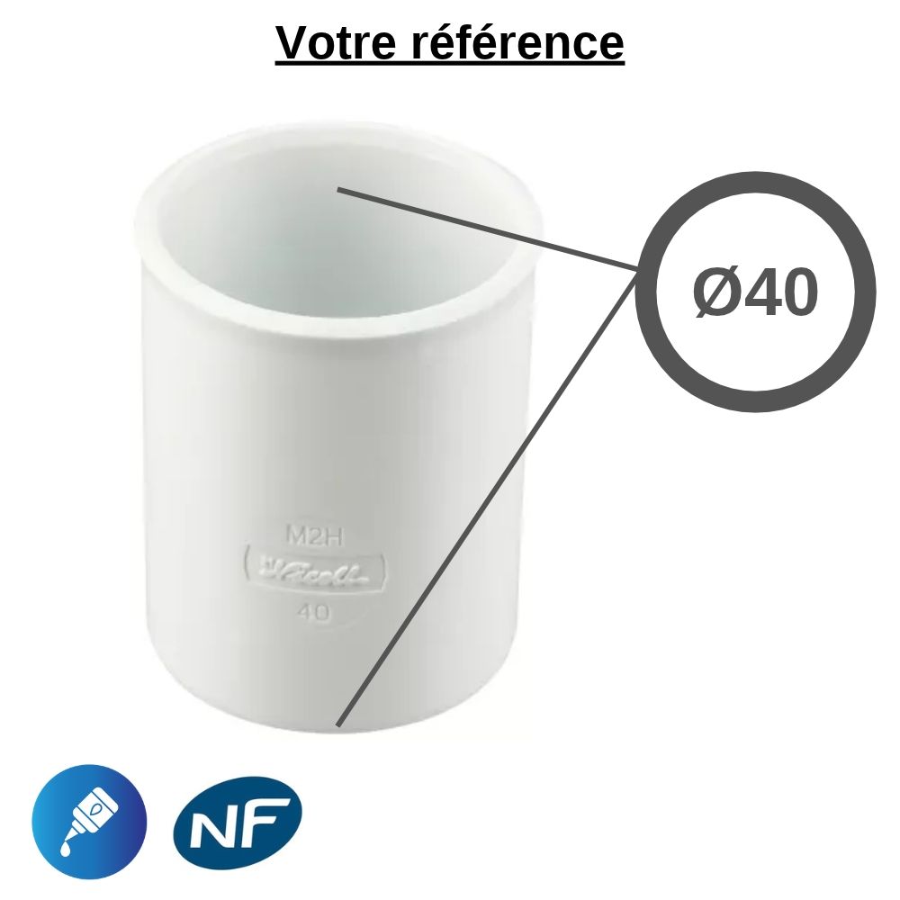 Manchon PVC blanc à coller, Ø40 - double femelle, pour évacuation - Nicoll