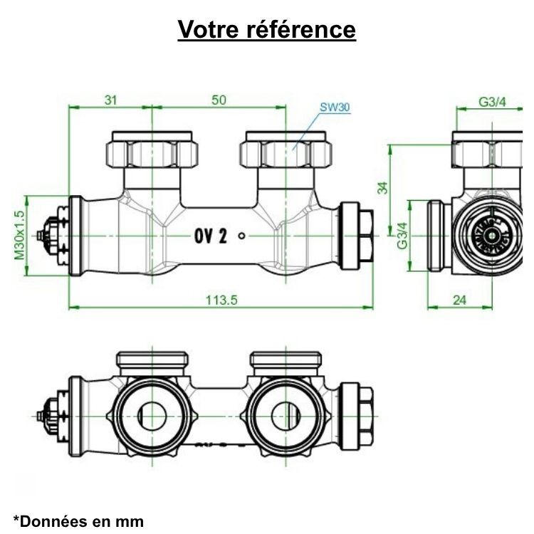 Raccord Multiblock T bitube équerre mâle femelle 3/4'' (20/27) - Oventrop