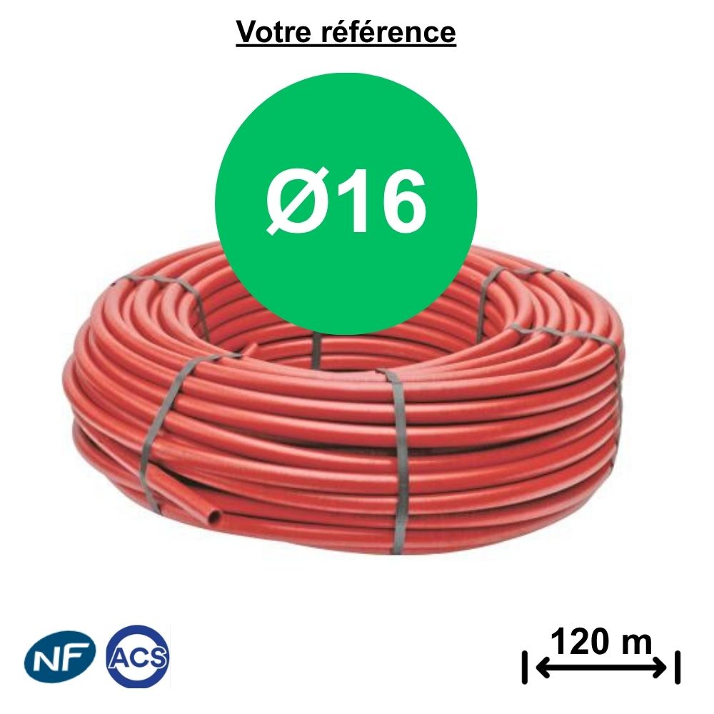 Tube PER nu rouge Ø16 - longueur 120 m - Comap