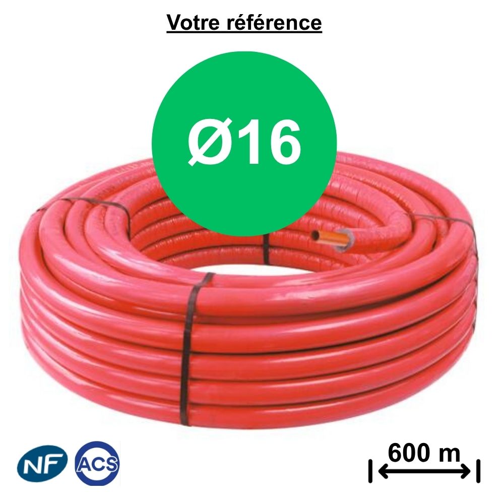 Tube PER nu rouge Ø16 - longueur 600 m - Comap