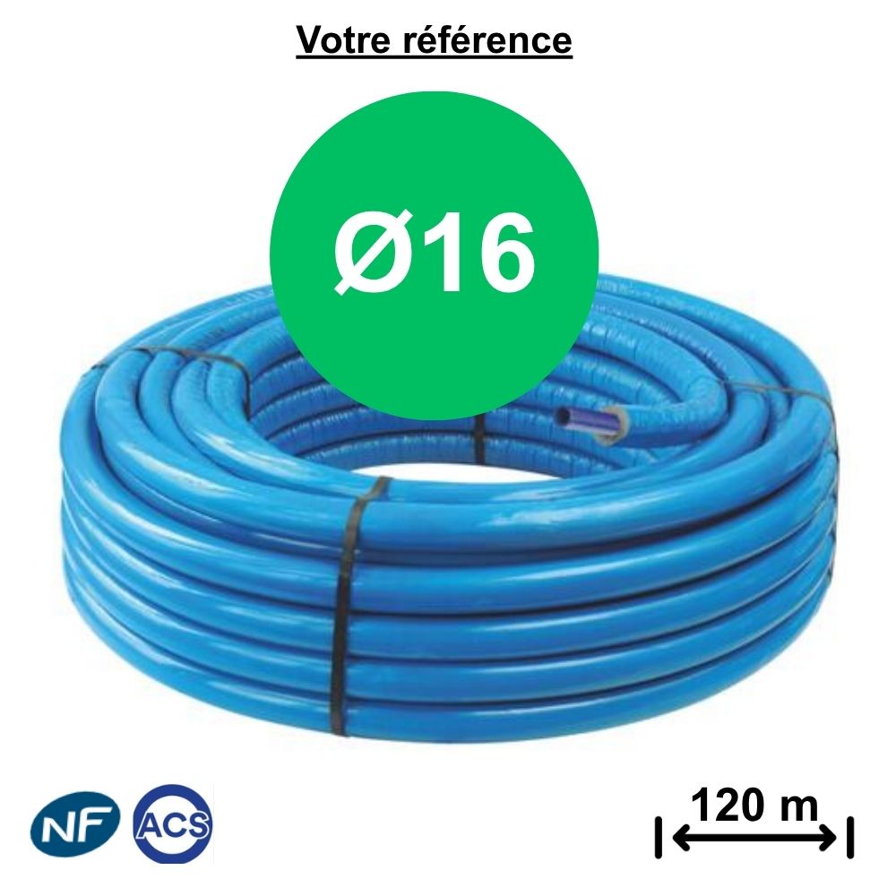 Tube PER nu bleu Ø16 - longueur 120 m - Comap