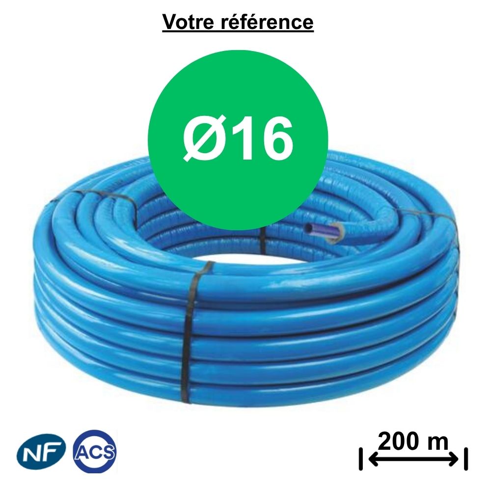 Tube PER nu bleu Ø16 - longueur 200 m - Comap