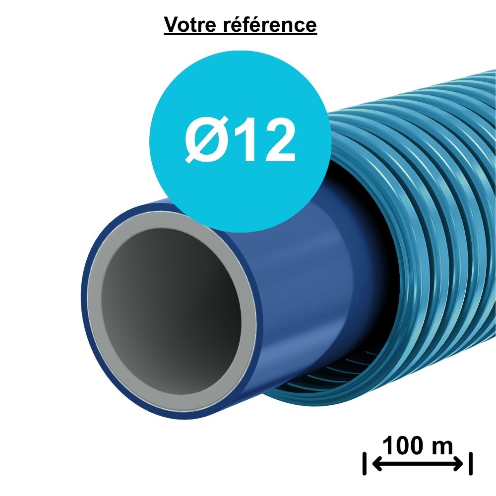 Tube PER gainé bleu Ø12 - longueur 100 m - Comap