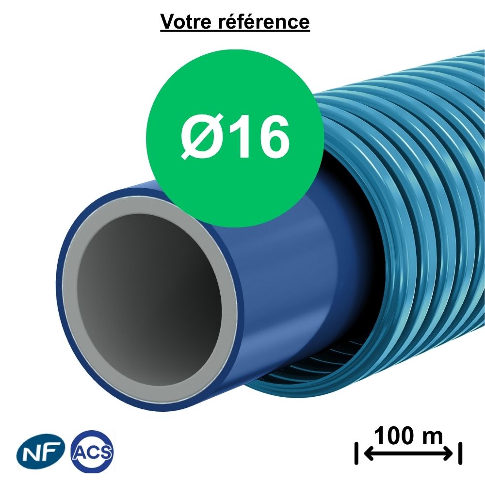 Tube PER gainé bleu Ø16 - longueur 100 m - Comap