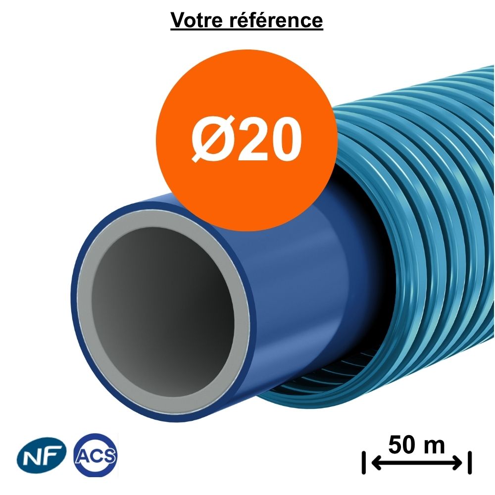 Tube PER gainé bleu Ø20 - longueur 50 m - Comap