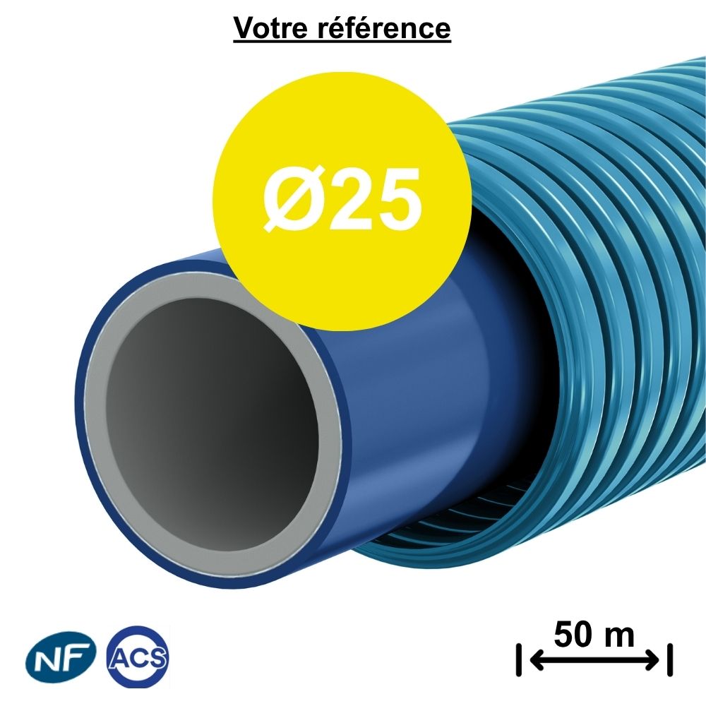 Tube PER gainé bleu Ø25 - longueur 50 m - Comap