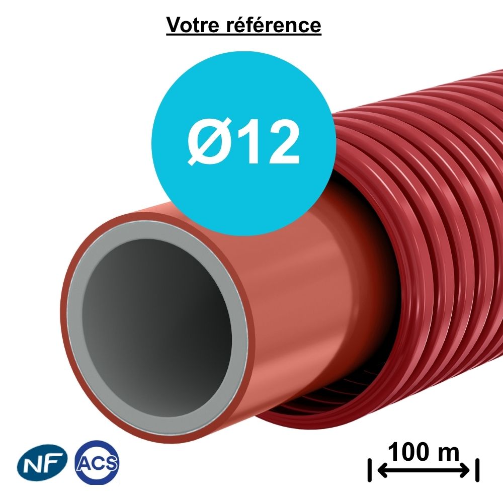 Tube PER gainé rouge Ø12 - longueur 100 m - Comap