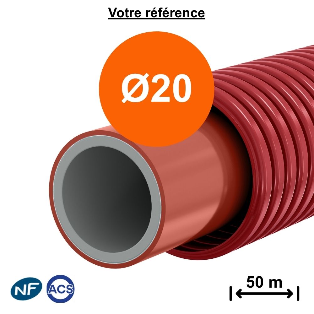 Tube PER gainé rouge Ø20 - longueur 50 m - Comap