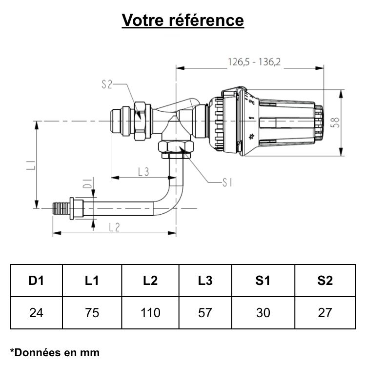 Kit hydrocâblé RA-IN/HC à sertir, équerre pour tube PER Ø16 - Danfoss