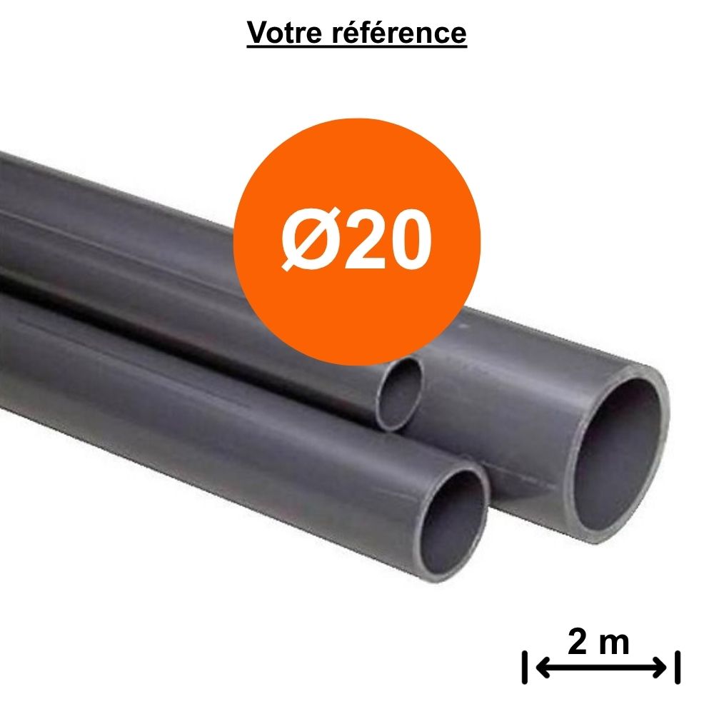 Tube PVC pression gris Ø20 - longueur 2 m