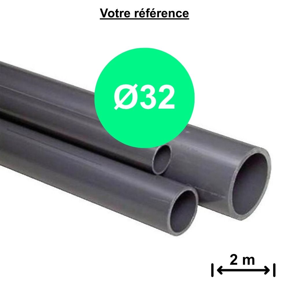 Tube PVC pression gris Ø32 - longueur 2 m