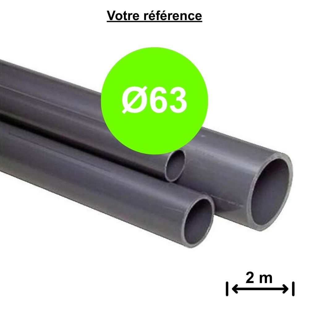 Tube PVC pression gris Ø63 - longueur 2 m