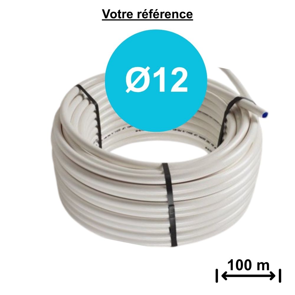 Tube PER nu blanc intérieur bleu Ø12 - longueur 100m - Calinéo, Elydan