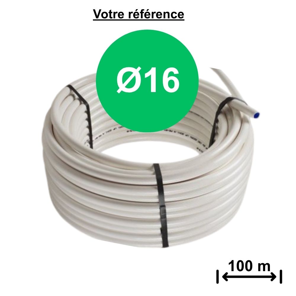 Tube PER nu blanc intérieur bleu Ø16 - longueur 100m - Calinéo, Elydan