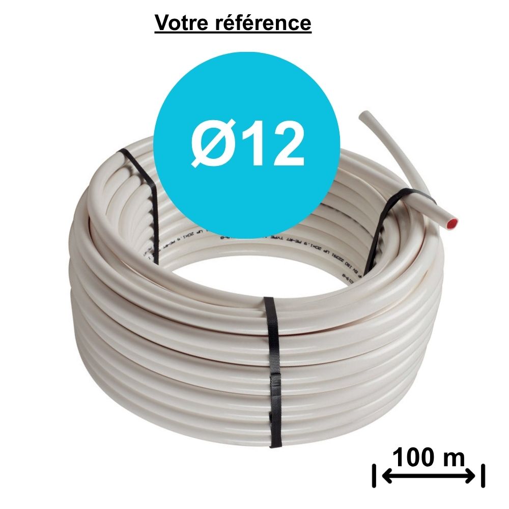 Tube PER nu blanc intérieur rouge Ø12 - longueur 100m - Calinéo, Elydan