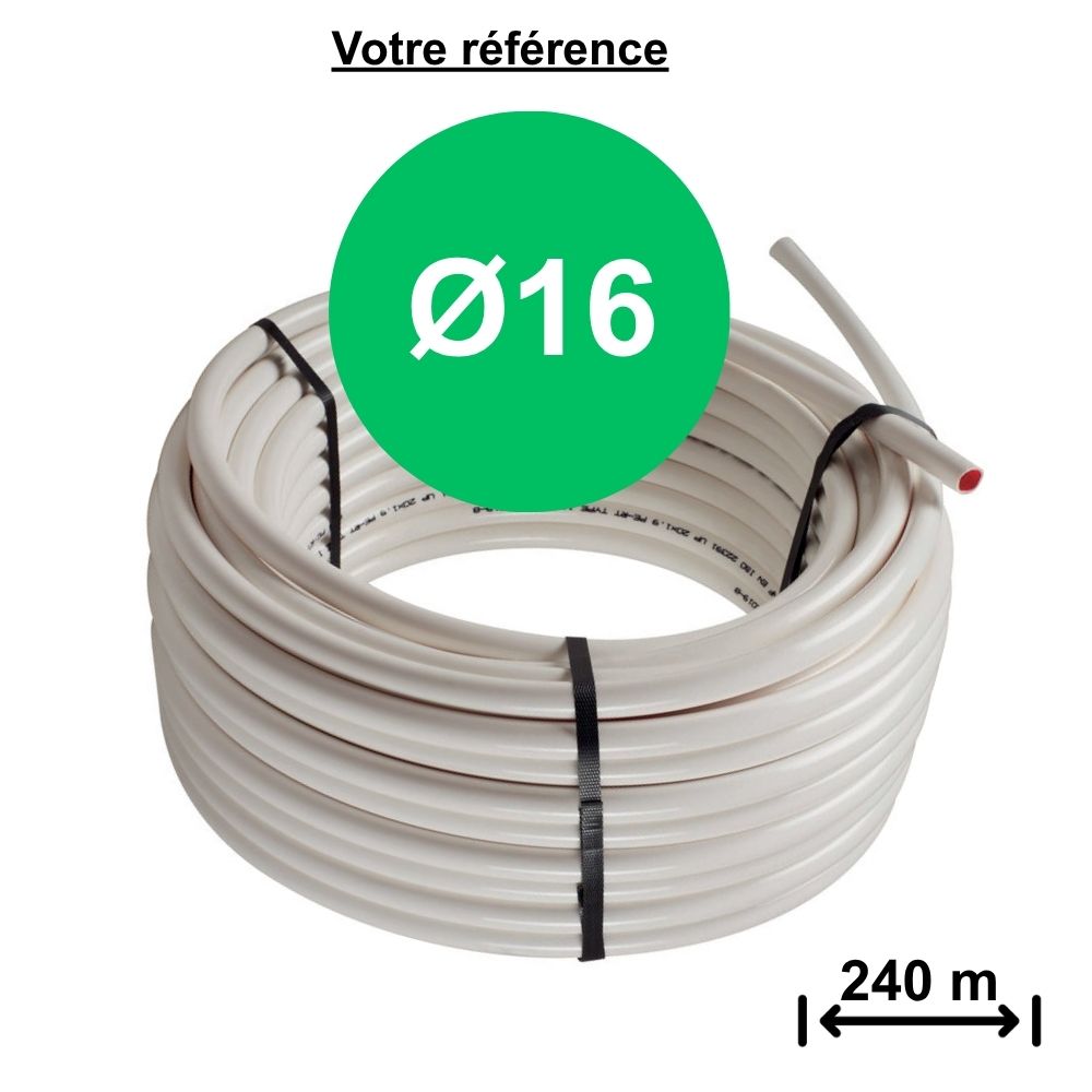 Tube PER nu blanc intérieur rouge Ø16 - longueur 240m - Calinéo, Elydan