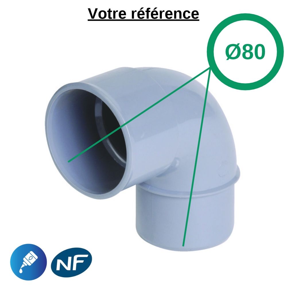 Coude PVC 87°30 à coller, Ø80 - mâle femelle, pour évacuation - Nicoll