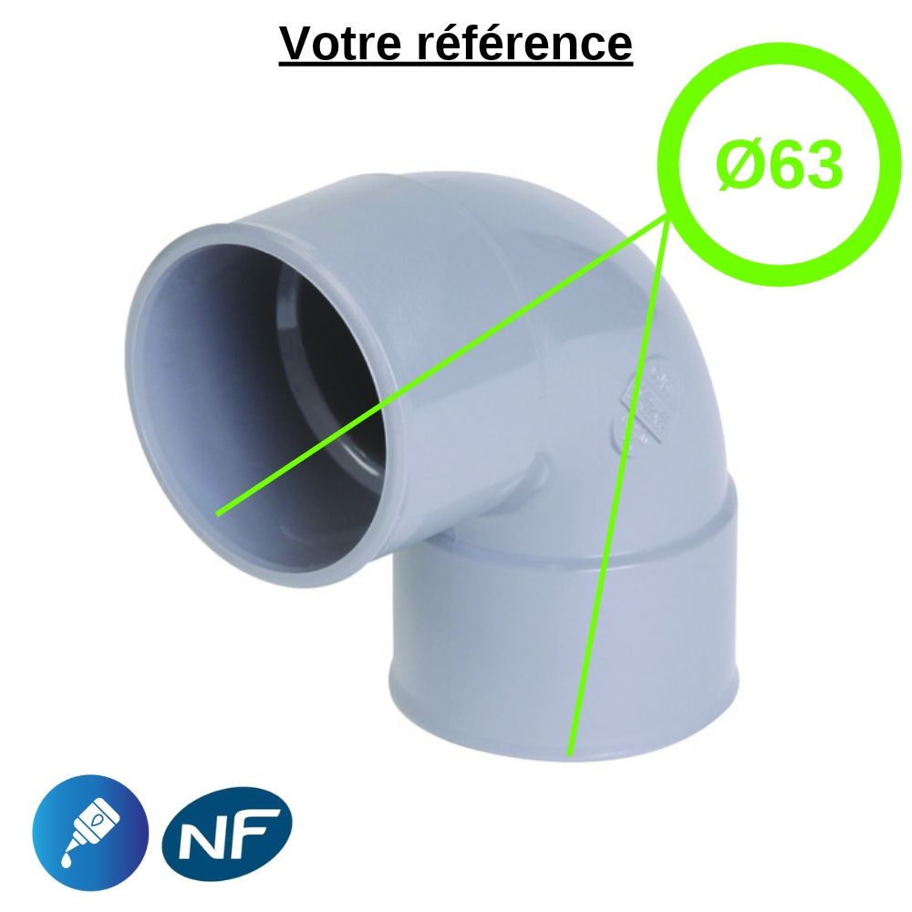Coude PVC 87°30 à coller, Ø63 - double femelle, pour évacuation - Nicoll
