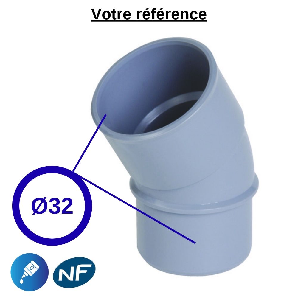 Coude PVC 30° à coller, Ø32 - mâle-femelle, pour évacuation - Nicoll