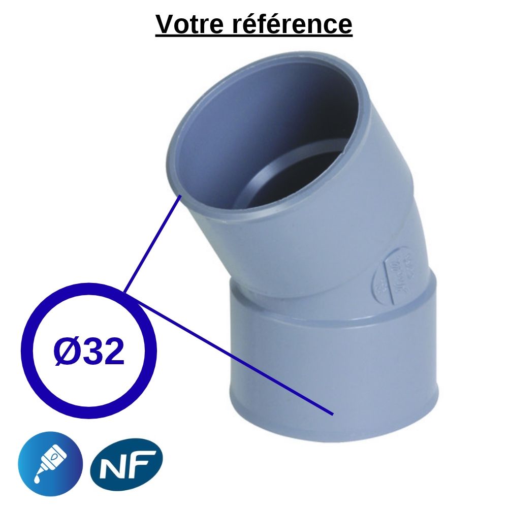 Coude PVC 30° à coller, Ø32 - double femelle, pour évacuation - Nicoll