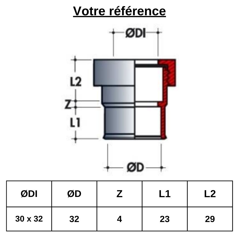 Manchette PVC à joint, Ø32 - double femelle, pour sortie d'appareil sanitaire - Système J, Nicoll