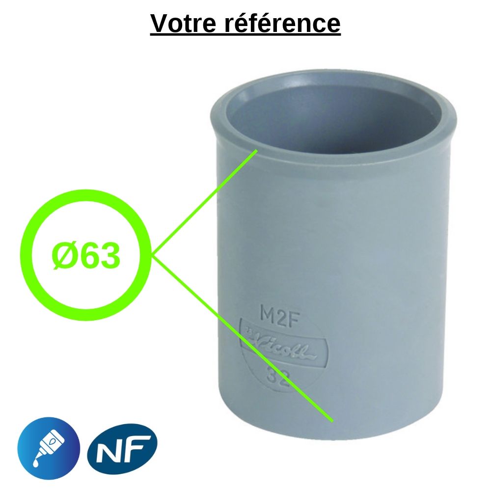 Manchon PVC à coller, Ø63 - double femelle, pour évacuation - Nicoll