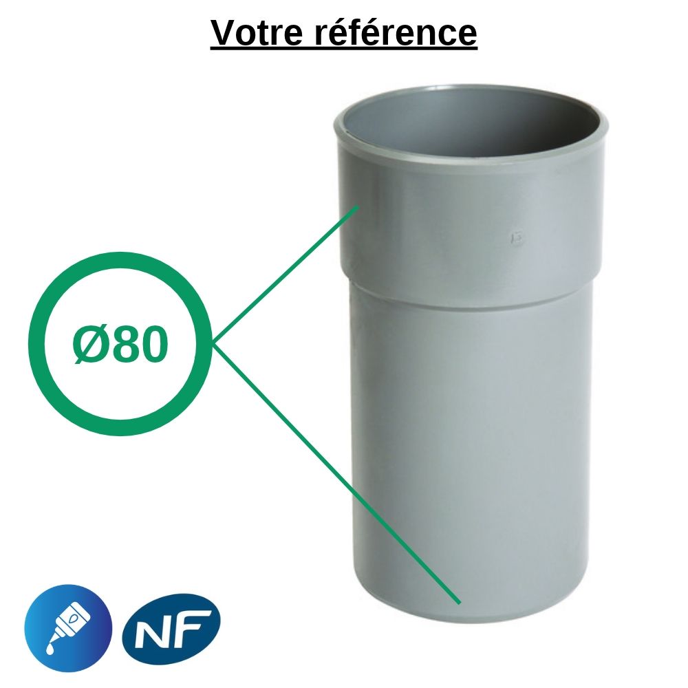 Manchette PVC à coller, Ø80 - mâle-femelle, pour évacuation - Nicoll