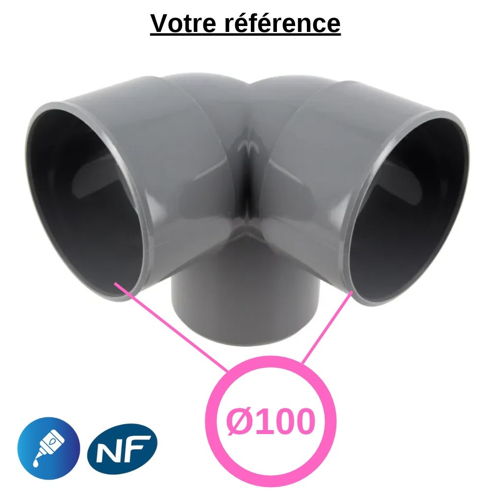 Coude double d'équerre PVC 87°30 à coller, Ø100 - mâle-femelle, pour évacuation - Nicoll