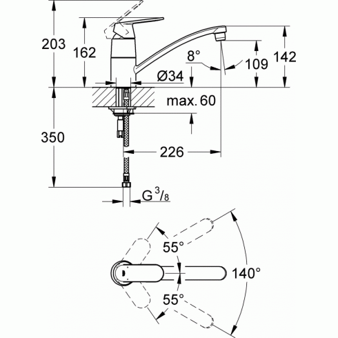 Mitigeur évier bas Eurosmart Cosmopolitan Grohe NF